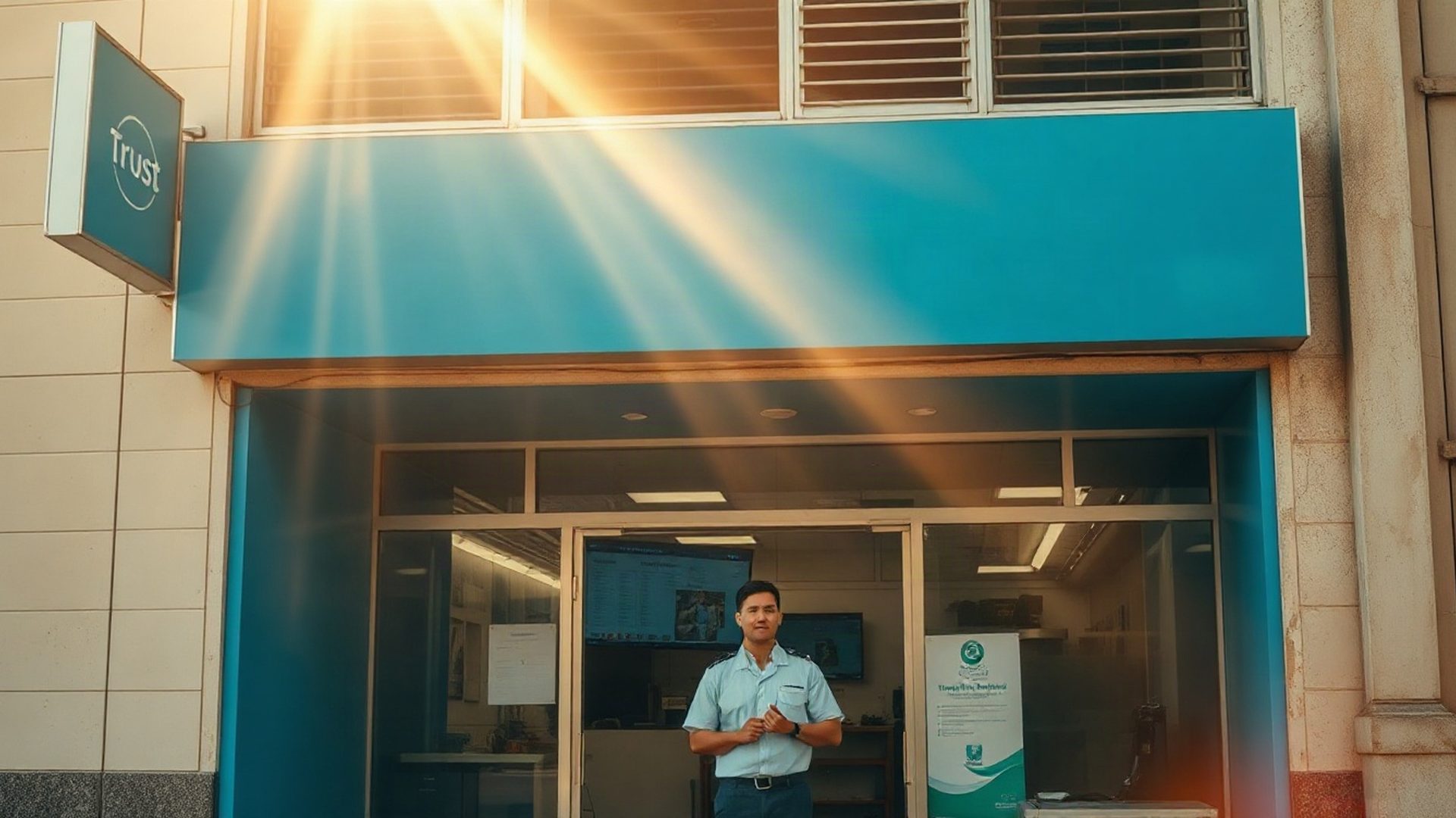 Fachada de estabelecimento no Rio de Janeiro com técnico da Lumenqpulse na entrada